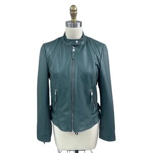 VTG Liebeskind Berlin Green Leather Jacket Sz L Poly Lined Adjustable Waist